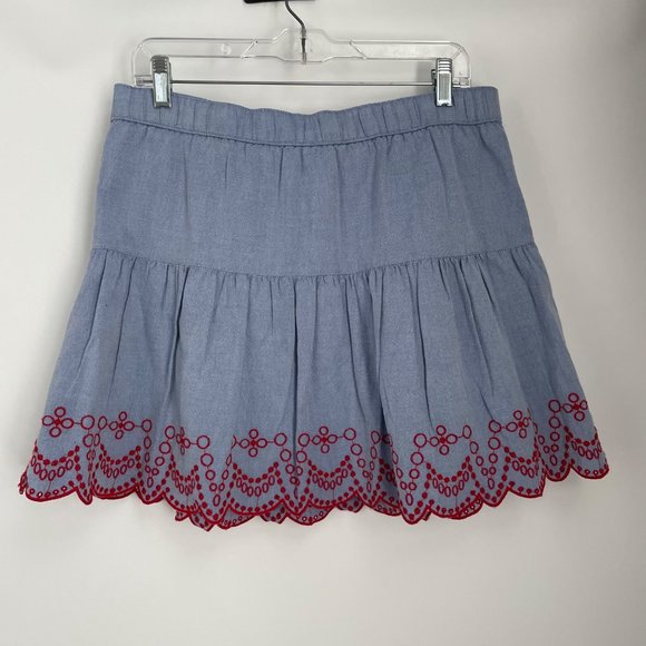 Vineyard Vines Blue Chambray Embroidered Flounce Pull On Skirt Med Cotton - Picture 2 of 12
